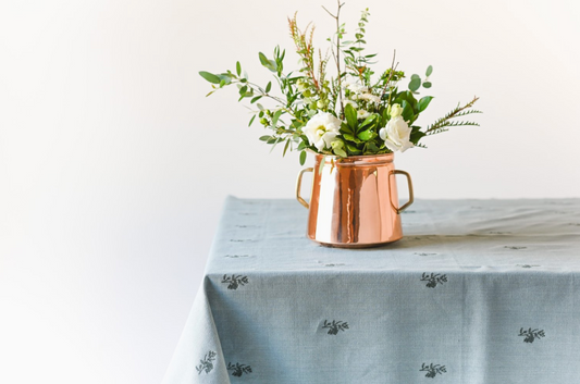 Blue Fleur Embroidered Tablecloth