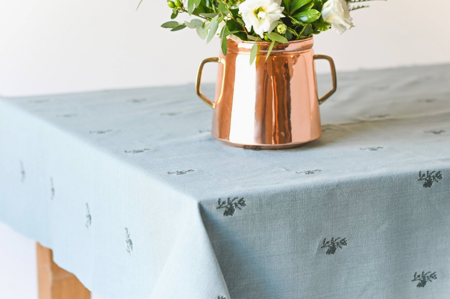 Blue Fleur Embroidered Tablecloth